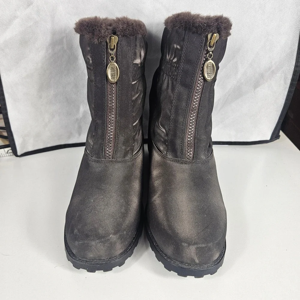 Trotters Brady Brown Weather Resistant Faux Fur Front Zip Winter Boots 9 WW